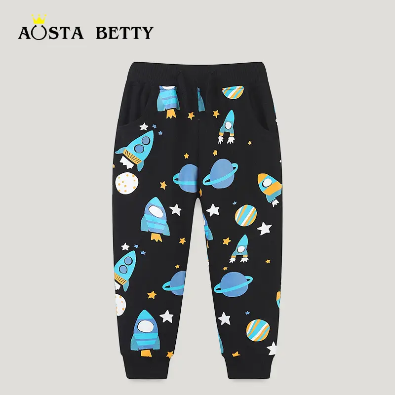Kids Space Print Pants Black Elastic Waist