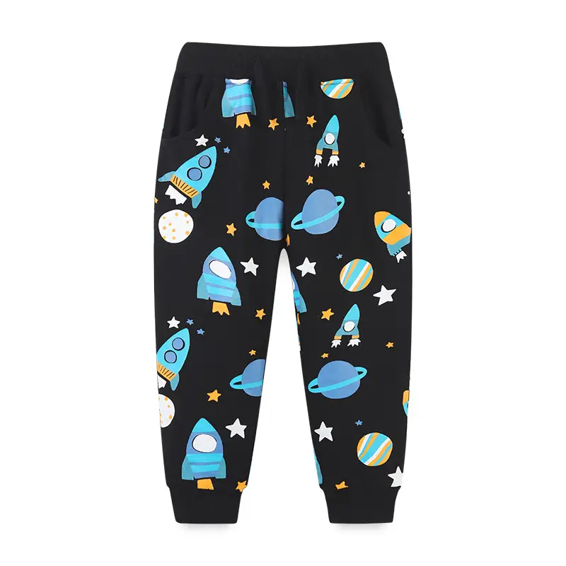 Kids Space Print Pants Black Elastic Waist