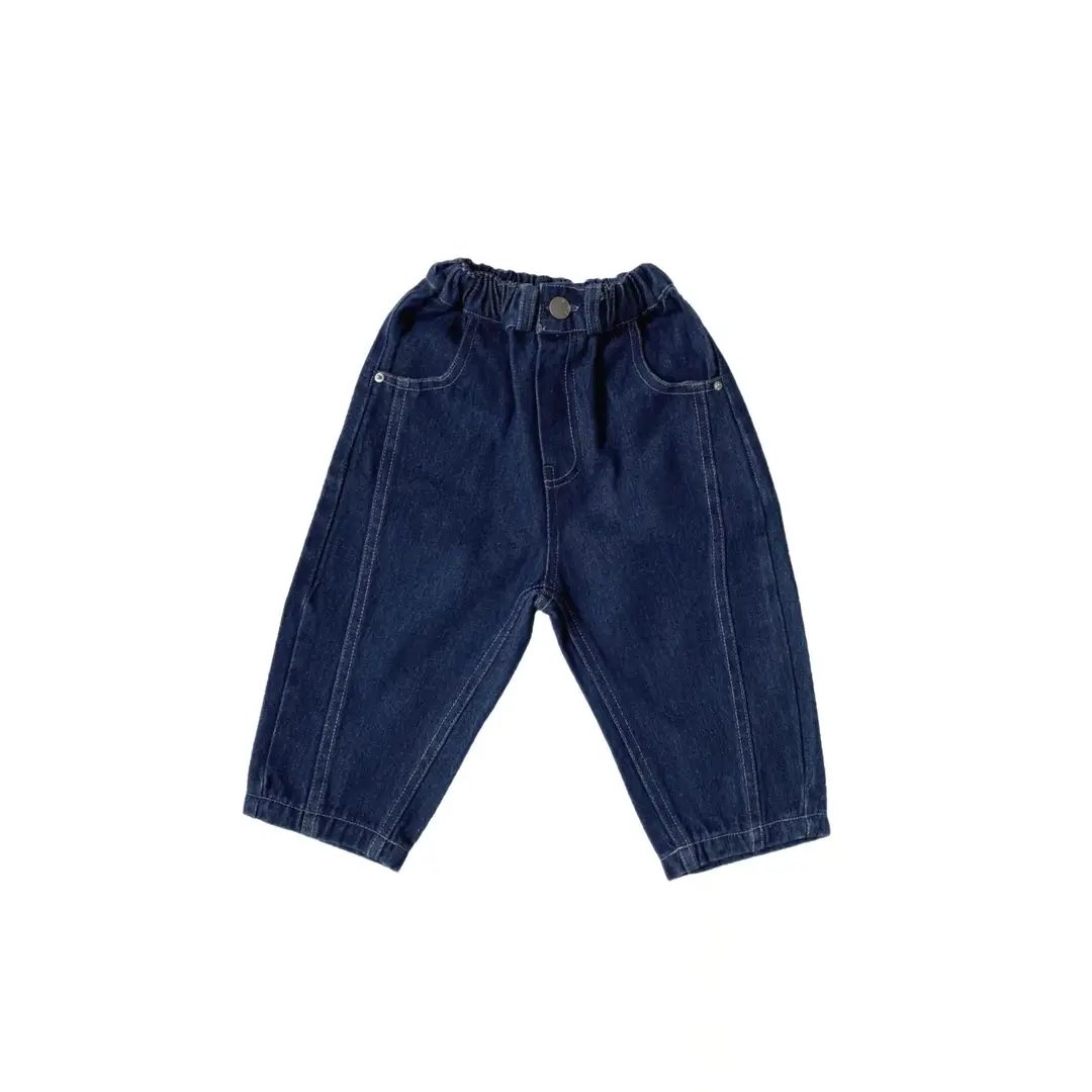 Wide Leg Jeans for Kids Dark Blue Cotton Roll Cuffed