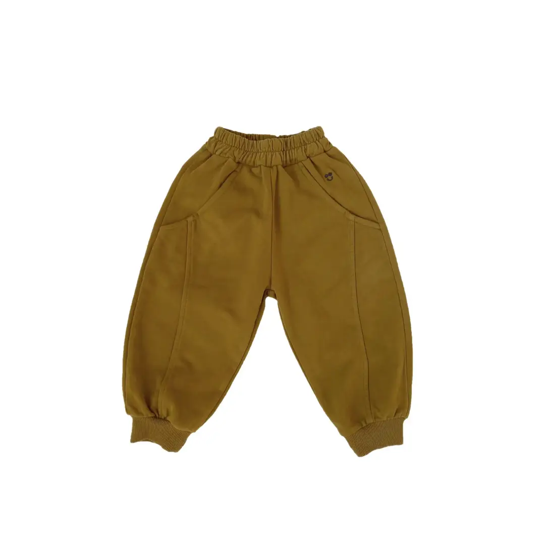 Kids Knitted Sweatpants White Flower Ash with Embroidery