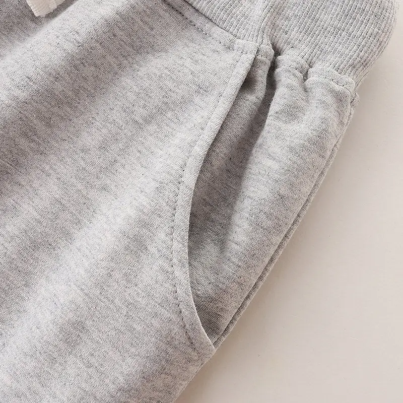 Kids Grey Heart Embroidered Pants for Autumn Wear