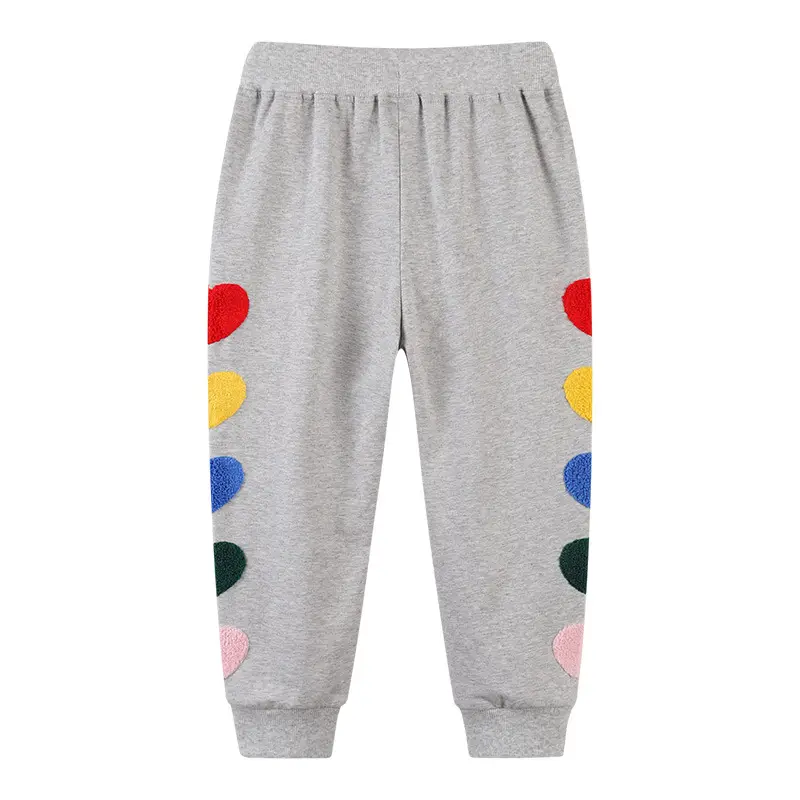 Kids Cotton Pants with Colorful Heart Embroidery Gray