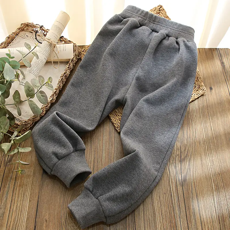Boys Velvet Zipper Pants Dark Gray Navy Slim Fit