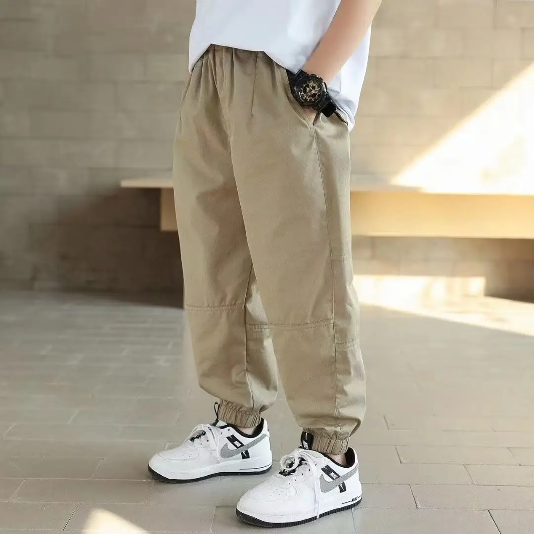 Khaki Loose-Fitting Pants for Kids Summer Comfort