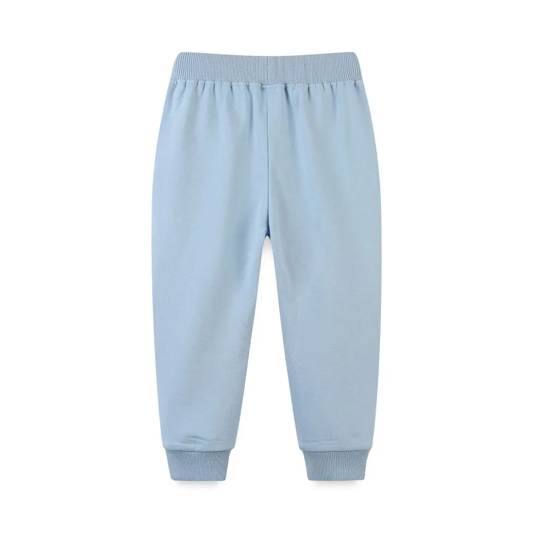 Girls Floral Embroidered Cotton Pants Light Blue