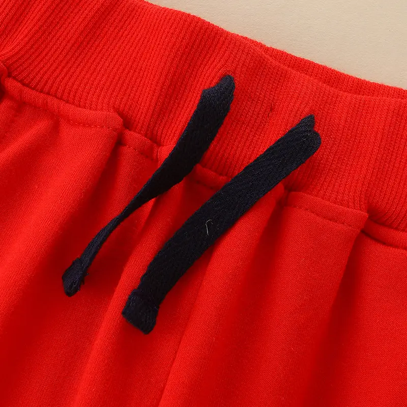 Red Kids Sweatpants with Reindeer Embroidery Cotton