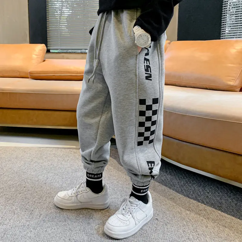 Blue Velvet Kids Trousers with Checkered Design