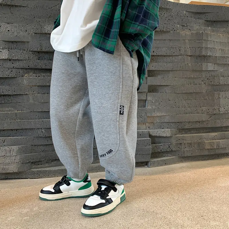 Blue Velvet Kids Trousers with Checkered Design