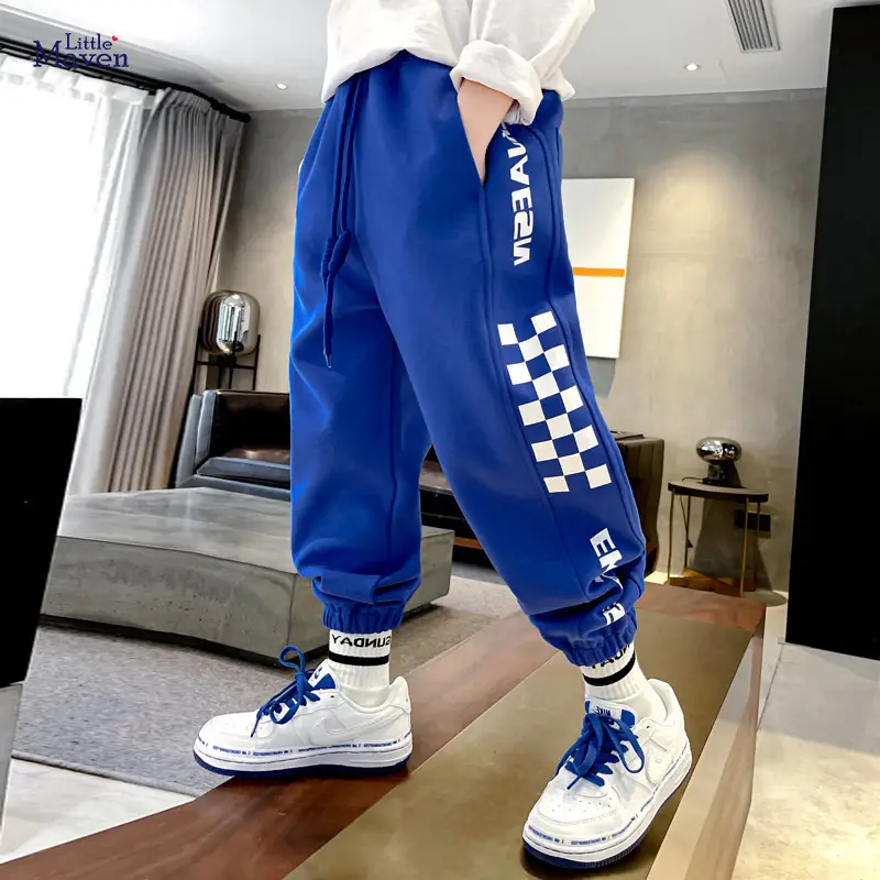 Blue Checkered Track Pants for Boys Winter Warmth