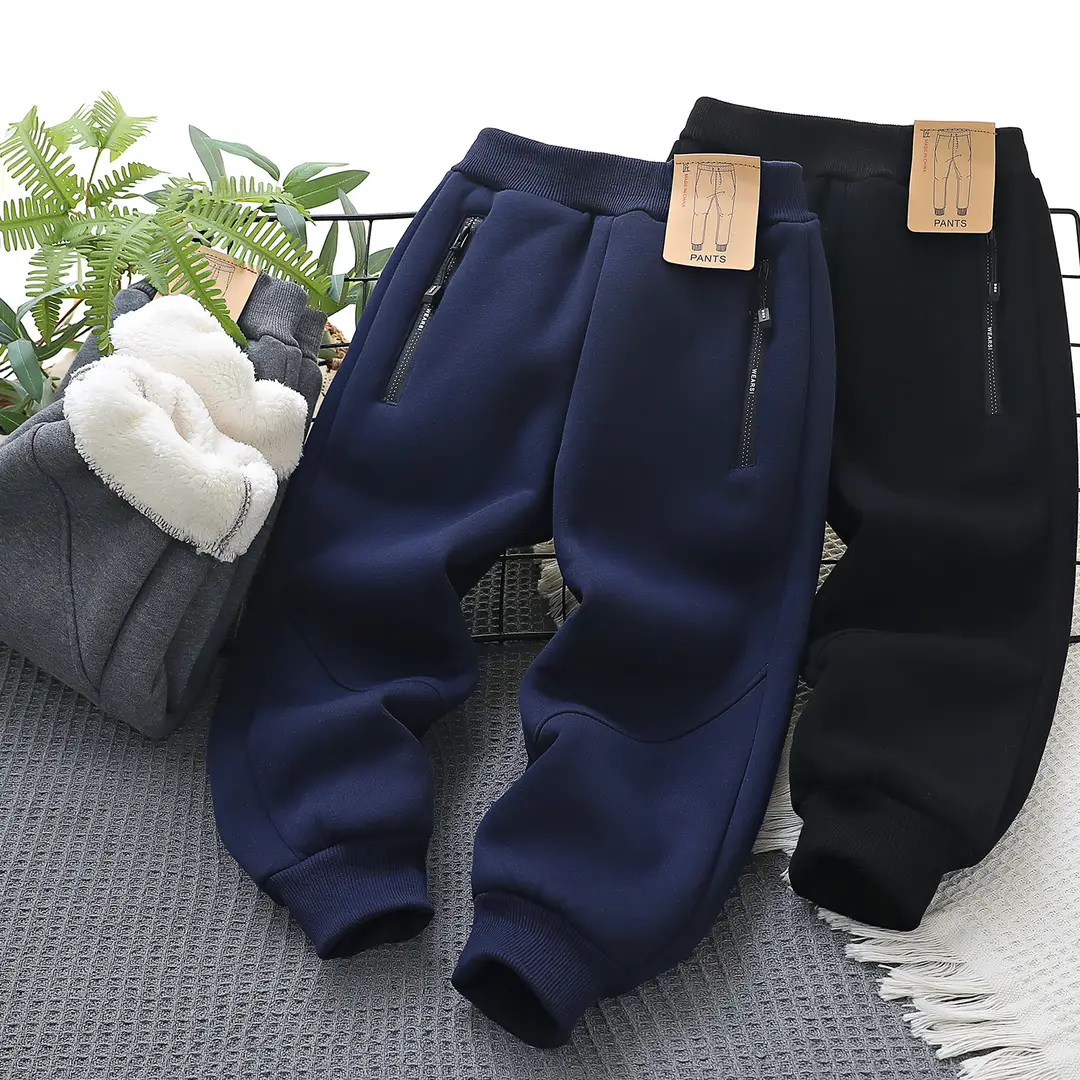 Kids Fleece Pants Navy Black Zipper Winter Warm
