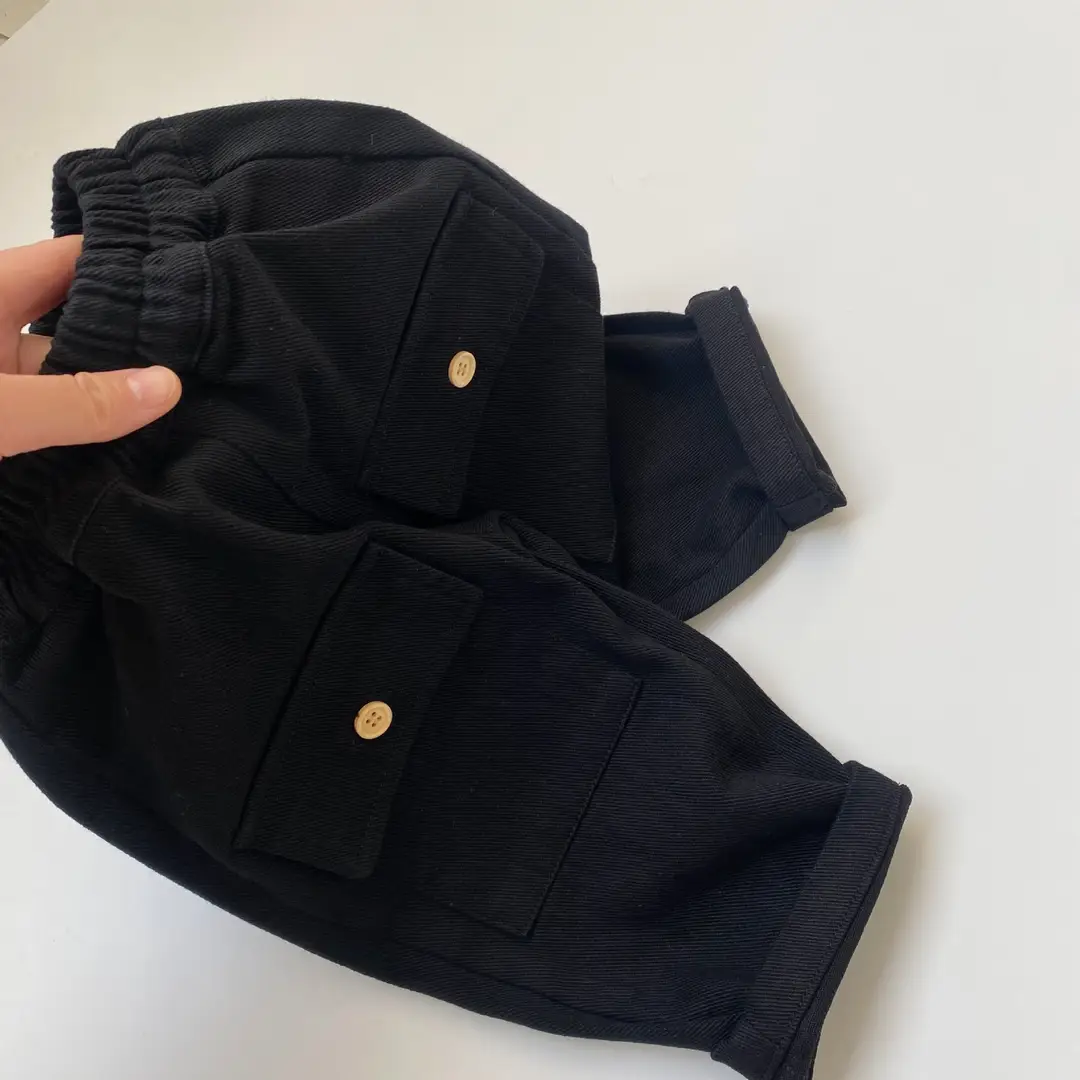 Kids Cargo Pants Beige Black Cotton Washable Flap Pockets