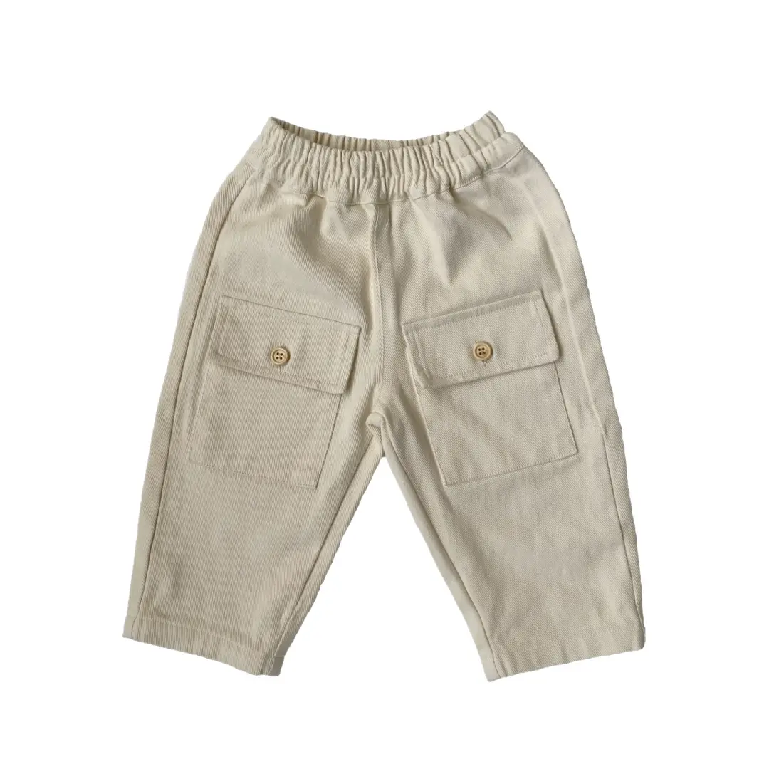 Kids Cargo Pants Beige Black Cotton Washable Flap Pockets