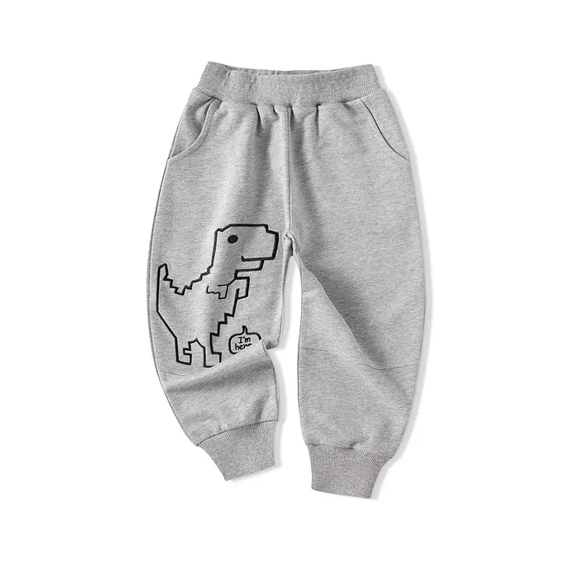 Dinosaur Print Kids Pants Gray Black Beige Spring Wear