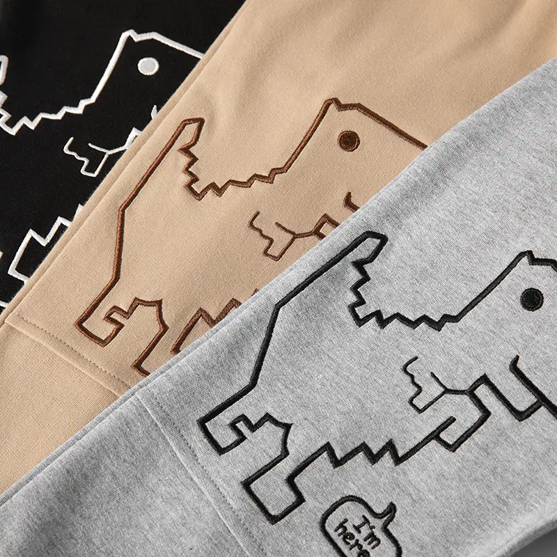 Dinosaur Print Kids Pants Gray Black Beige Spring Wear