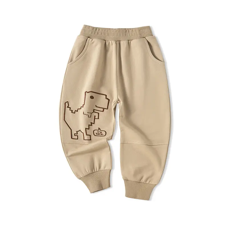 Dinosaur Print Kids Pants Gray Black Beige Spring Wear