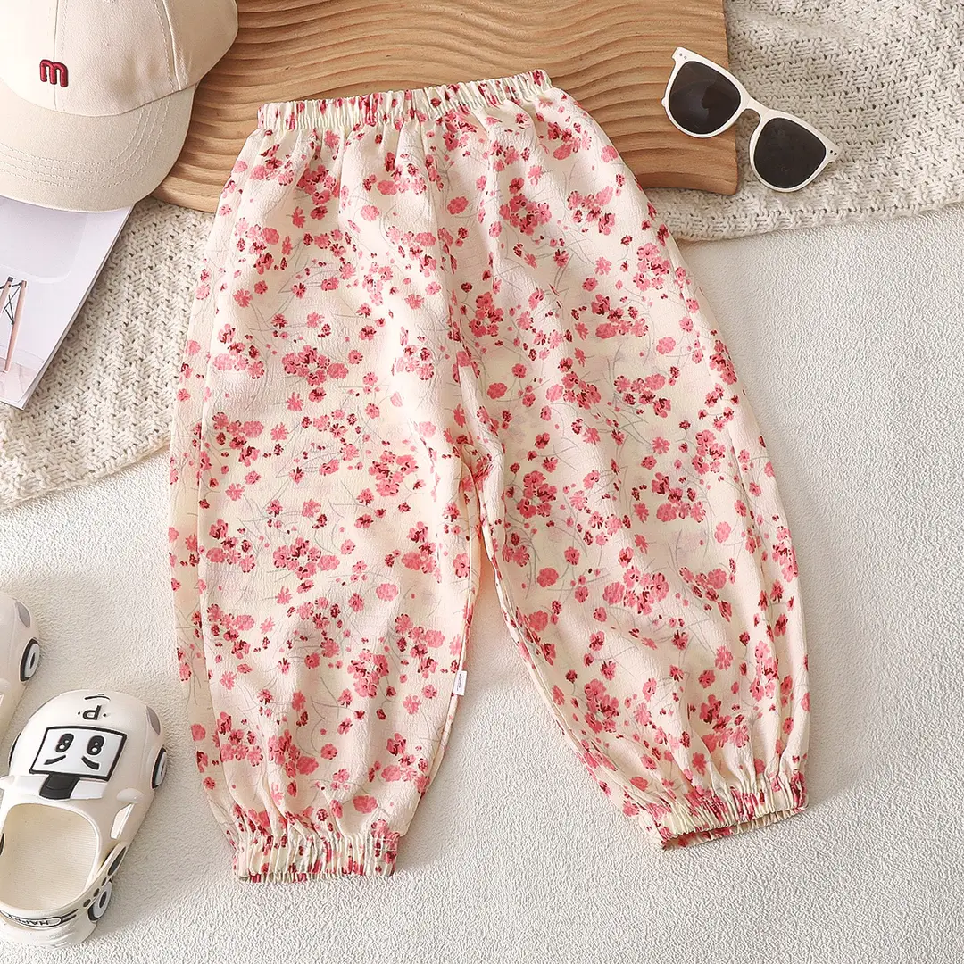 Baby Floral Cotton Pants White Pink Black Summer Wear