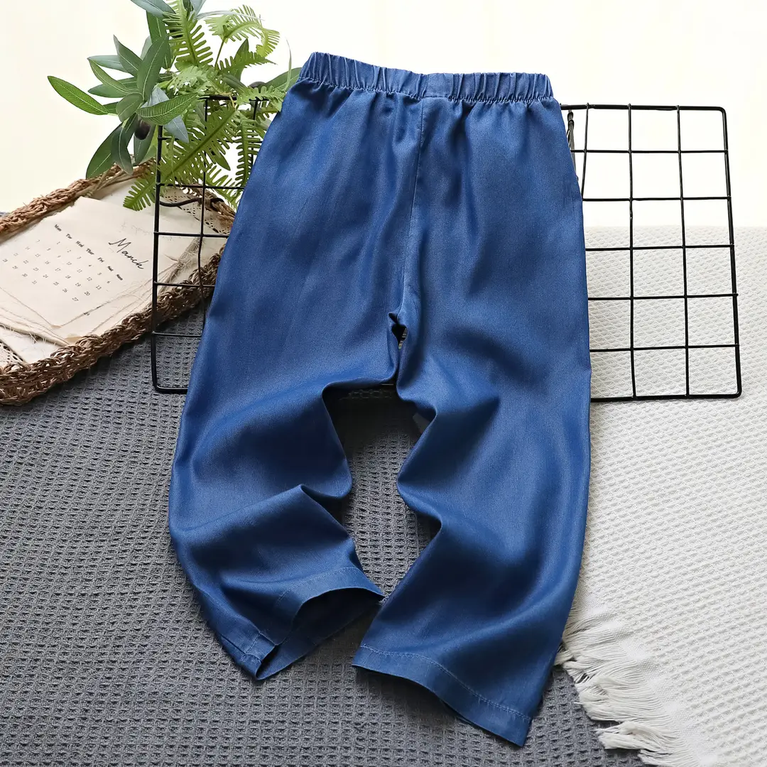 Kids Tencel Pants Blue Elastic Waist Summer Wear