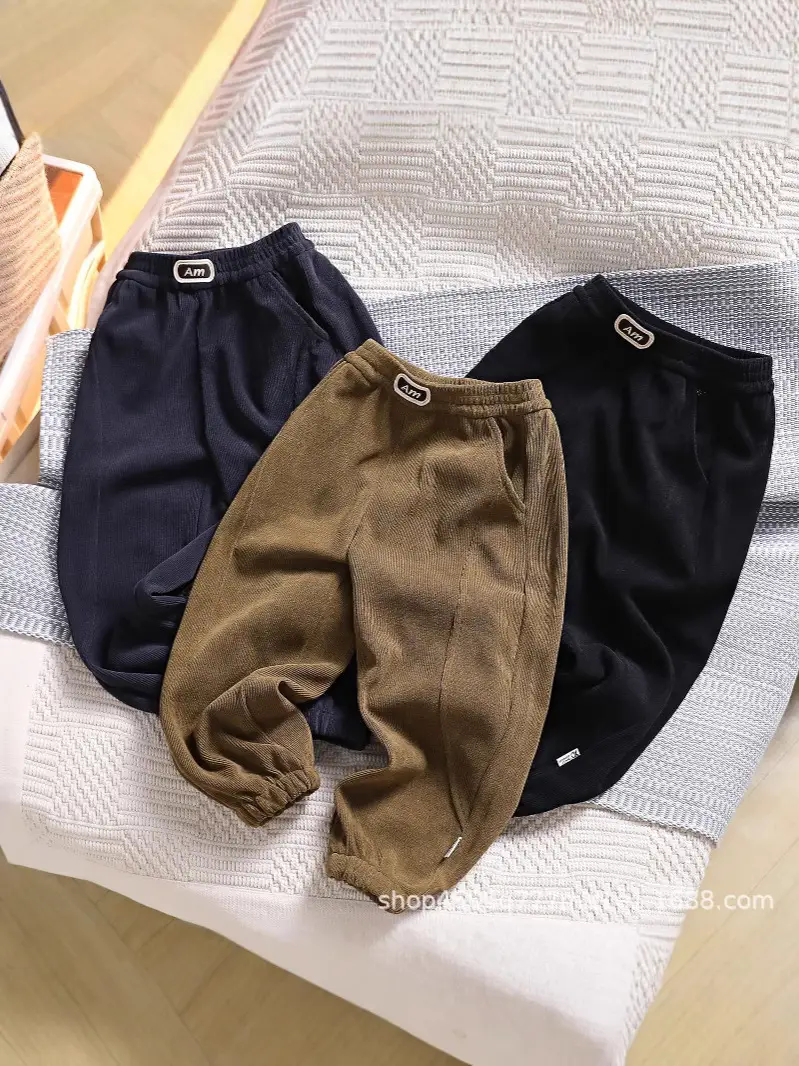 Kids Corduroy Sweatpants Navy Black Brown Elastic Waist