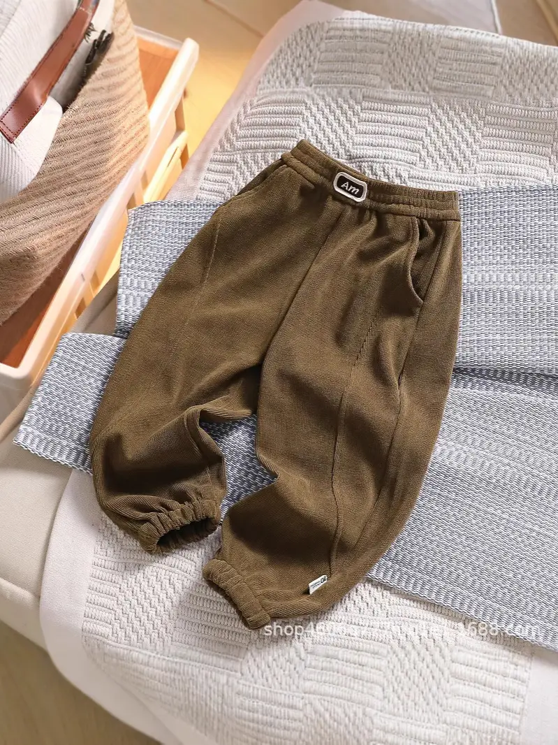 Kids Corduroy Sweatpants Navy Black Brown Elastic Waist