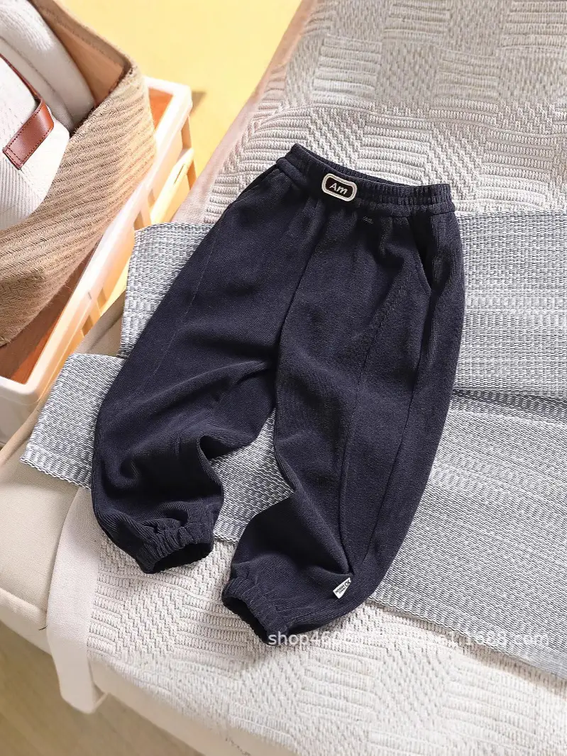 Kids Corduroy Sweatpants Navy Black Brown Elastic Waist