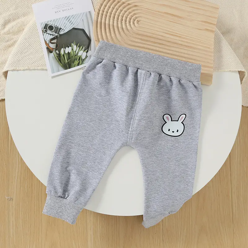Baby Pants Grey Rabbit Embroidery Cotton Soft