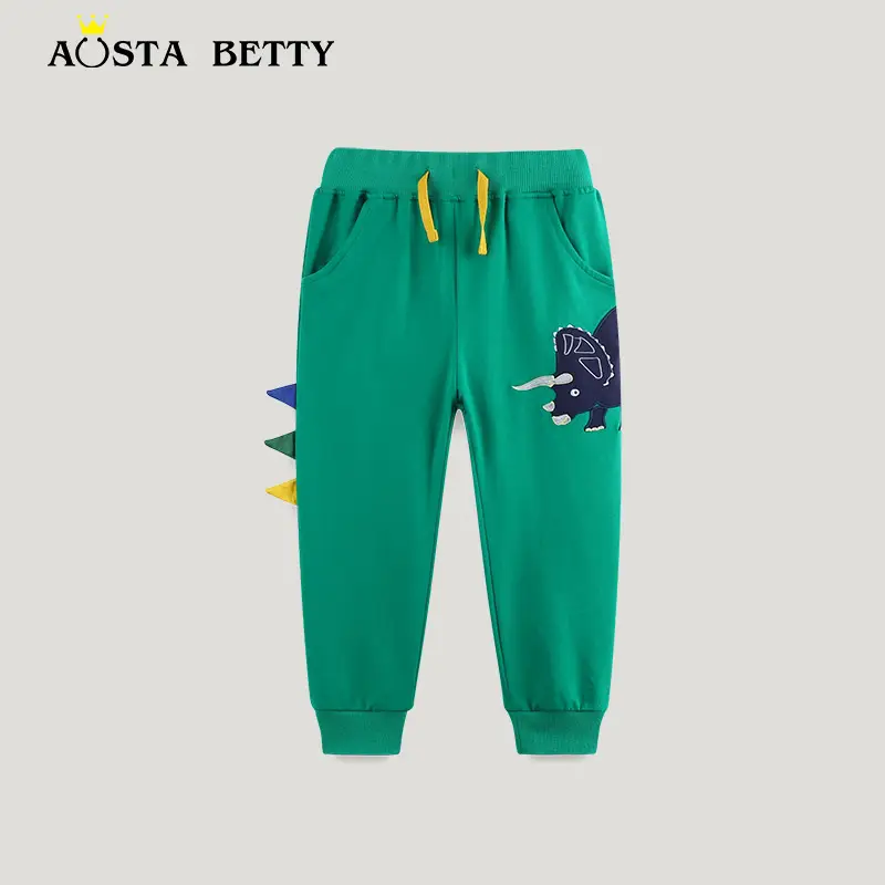 Green Dinosaur Sweatpants for Kids with Drawstring Waist