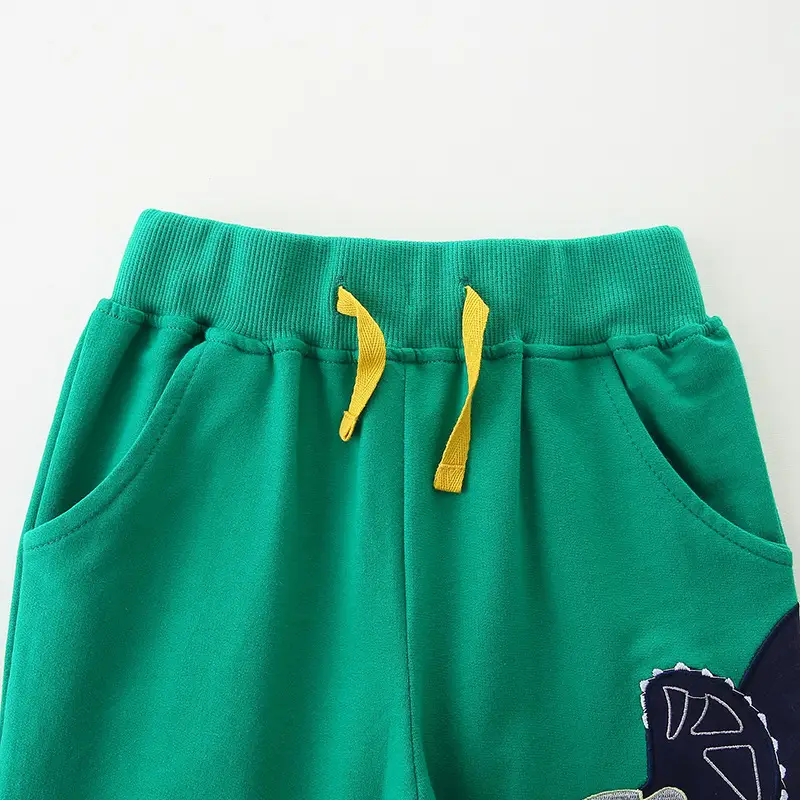 Green Dinosaur Sweatpants for Kids with Drawstring Waist