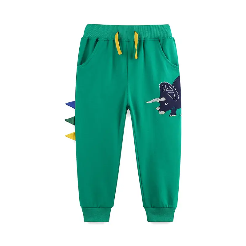 Green Dinosaur Sweatpants for Kids with Drawstring Waist