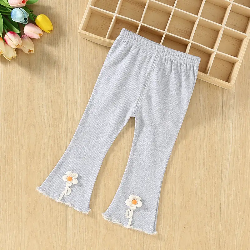 Flared Pants for Kids Spring Autumn Embroidered Flower