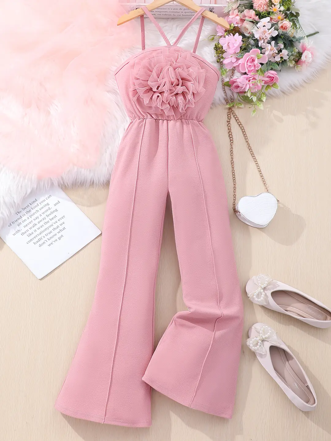 Pink Handmade Flower Trousers for Girls 7-12