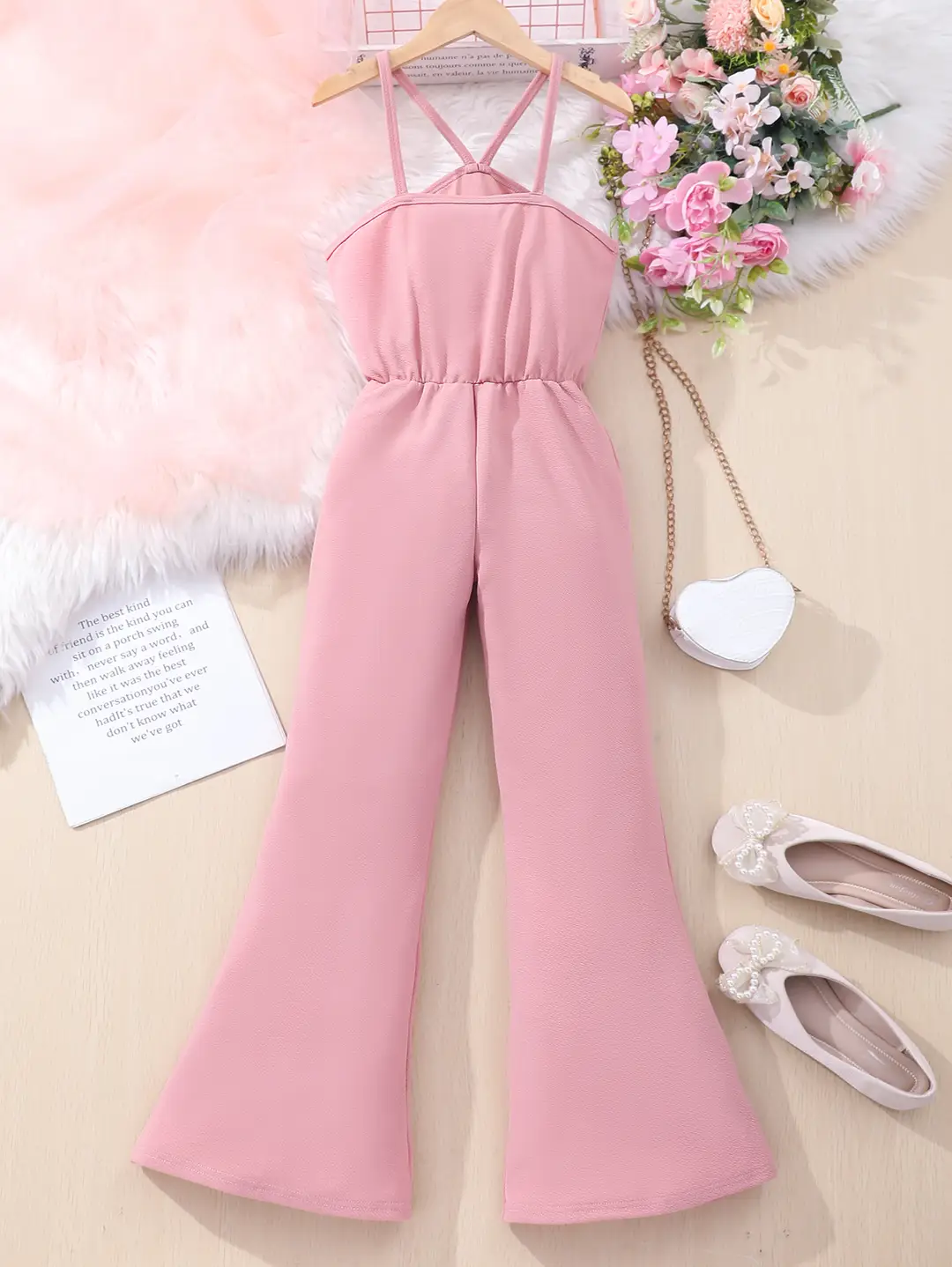Pink Handmade Flower Trousers for Girls 7-12