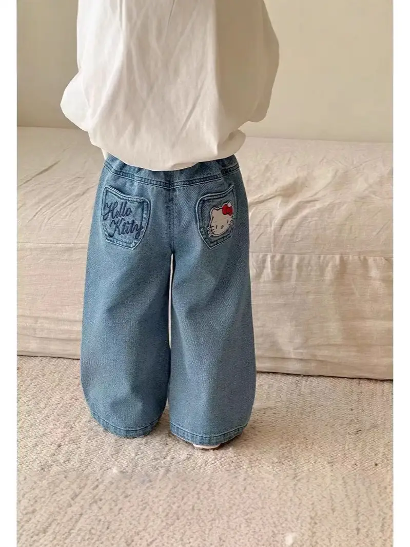 Hello Kitty Denim Wide Leg Pants for Kids Spring Autumn