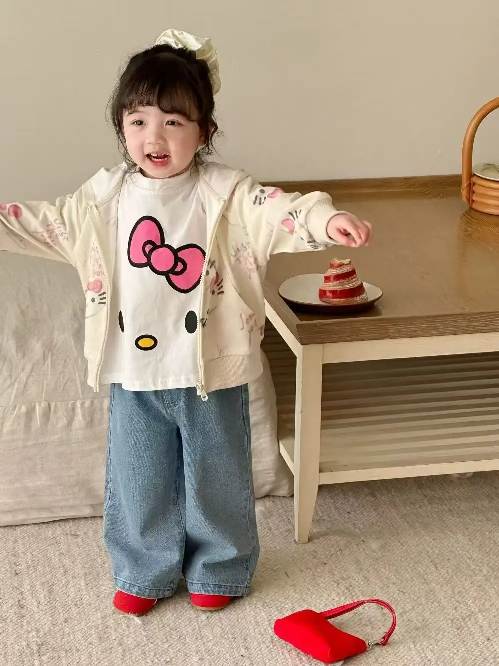 Hello Kitty Denim Wide Leg Pants for Kids Spring Autumn