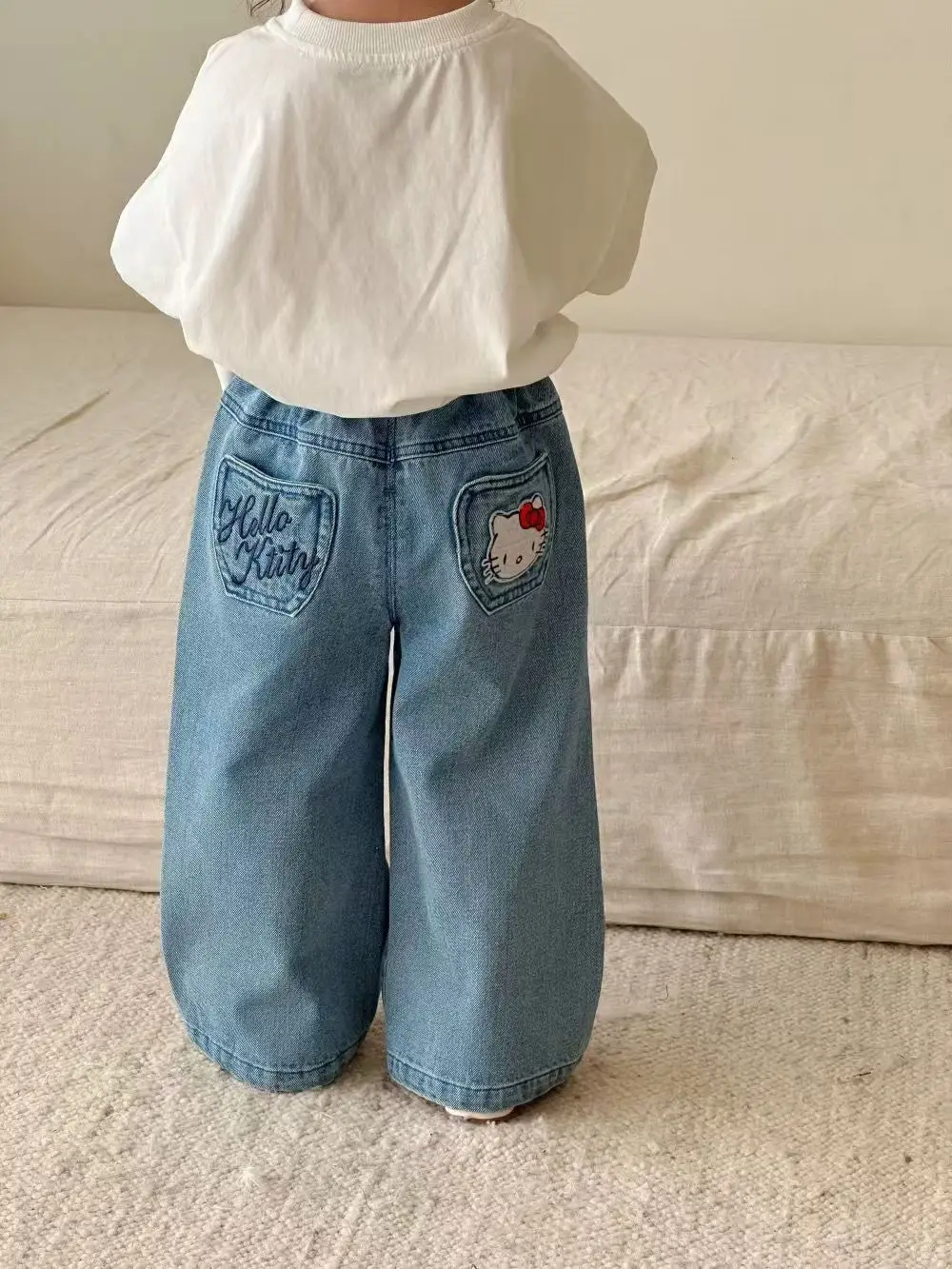 Hello Kitty Denim Wide Leg Pants for Kids Spring Autumn