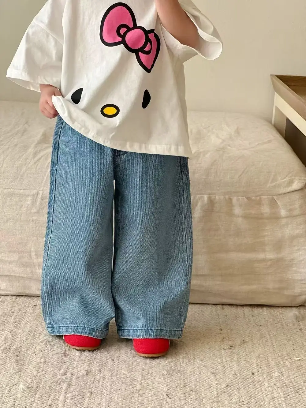 Hello Kitty Denim Wide Leg Pants for Kids Spring Autumn