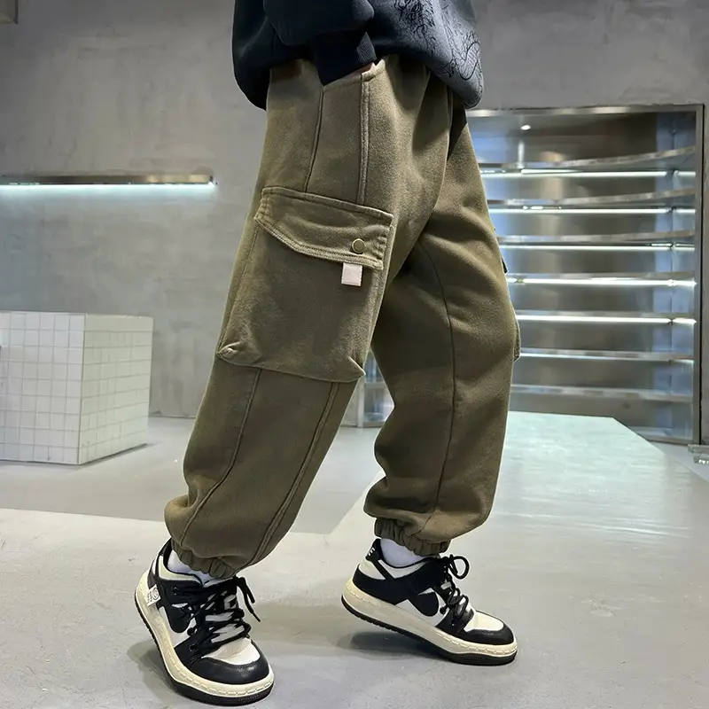 Green Cargo Pants for Kids Spring Autumn Casual Wear