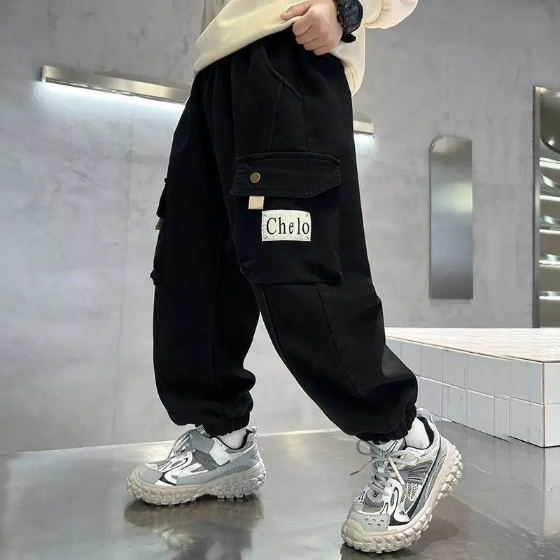 Green Cargo Pants for Kids Spring Autumn Casual Wear