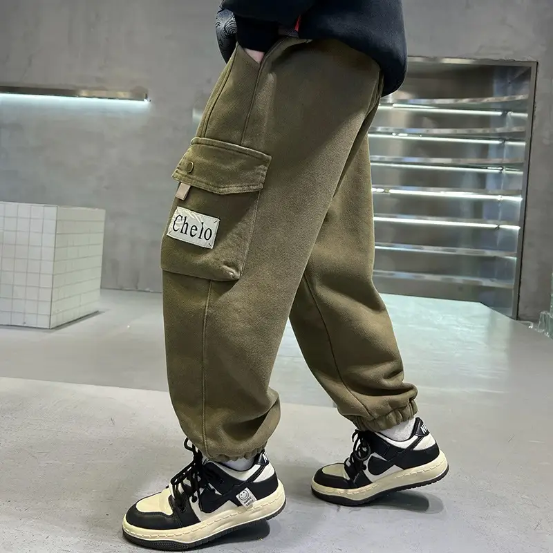 Green Cargo Pants for Kids Spring Autumn Casual Wear