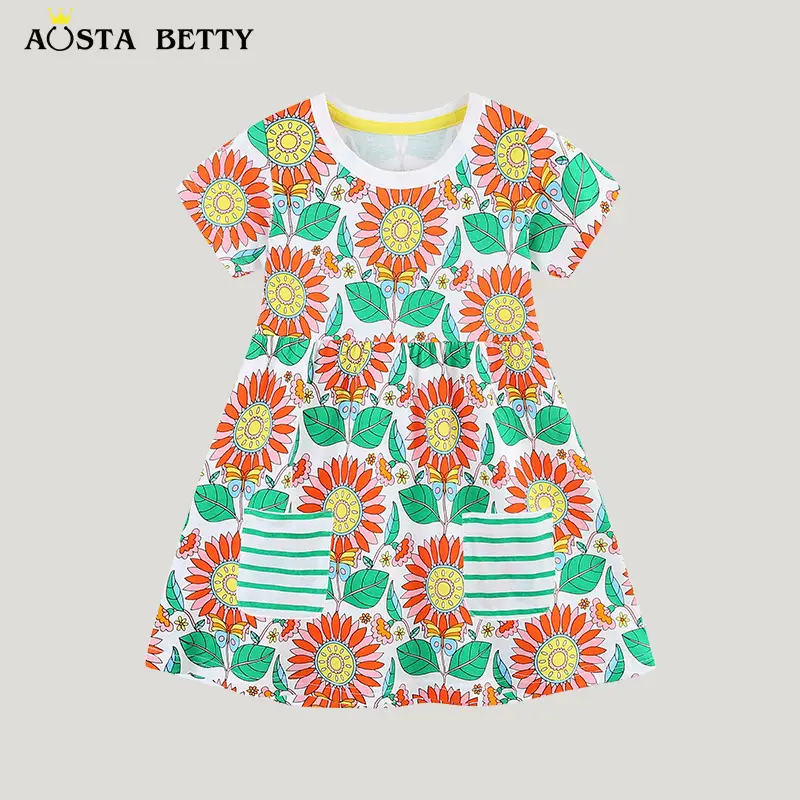 Girls Sunflower Print Summer Dress Bright Cheerful