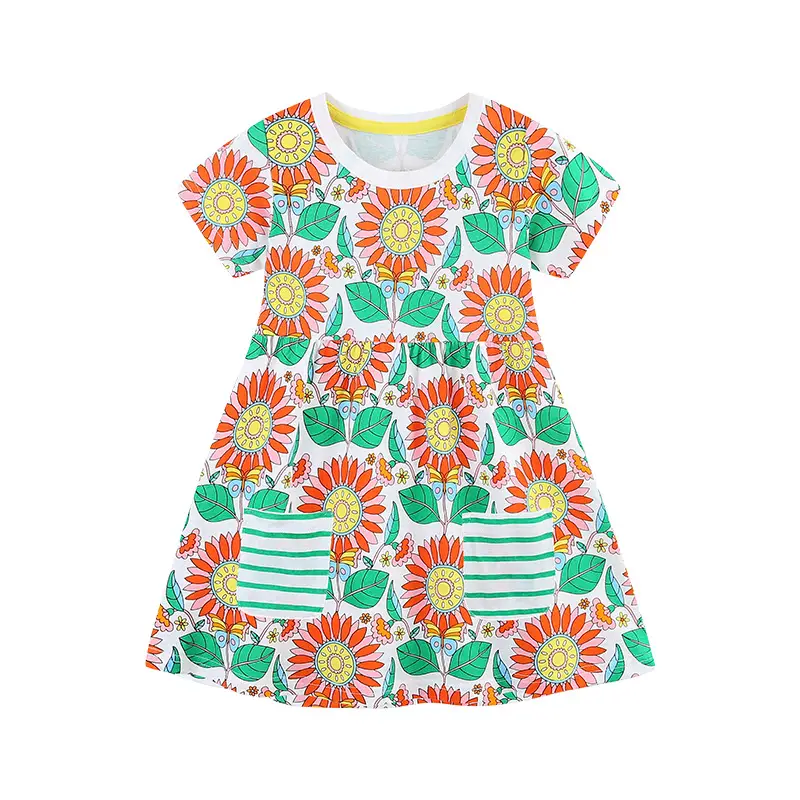 Girls Sunflower Print Summer Dress Bright Cheerful