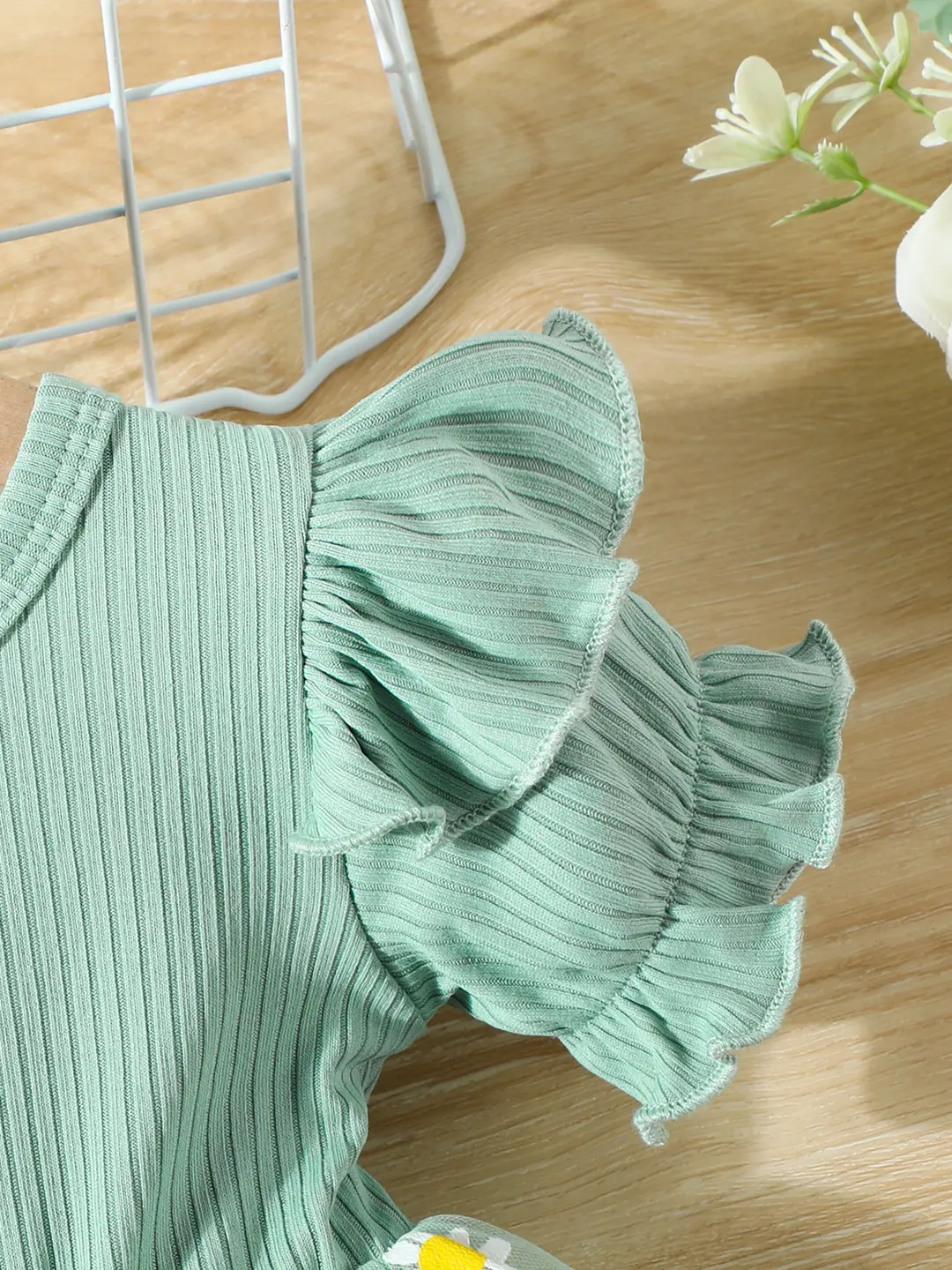 Light Green Daisy Print Tulle Dress for Girls 3-6M