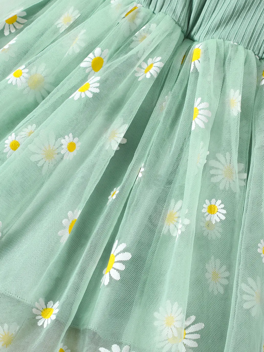 Light Green Daisy Print Tulle Dress for Girls 3-6M