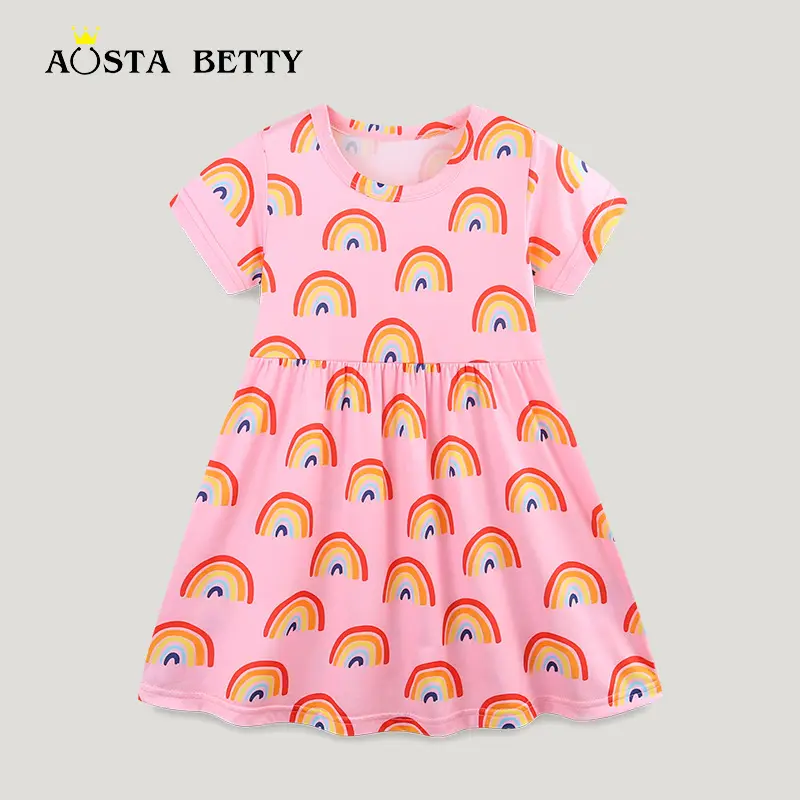 Pink Rainbow Print Girls Dress for Summer Pakistan