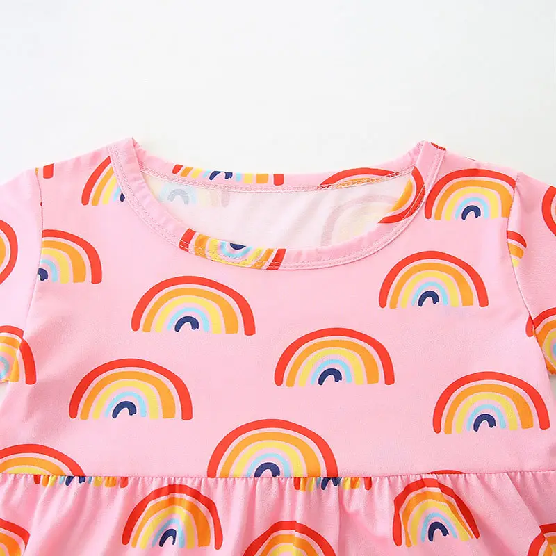 Pink Rainbow Print Girls Dress for Summer Pakistan