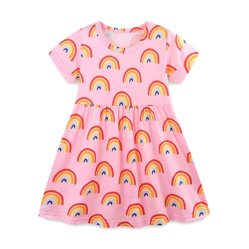Pink Rainbow Print Girls Dress for Summer Pakistan