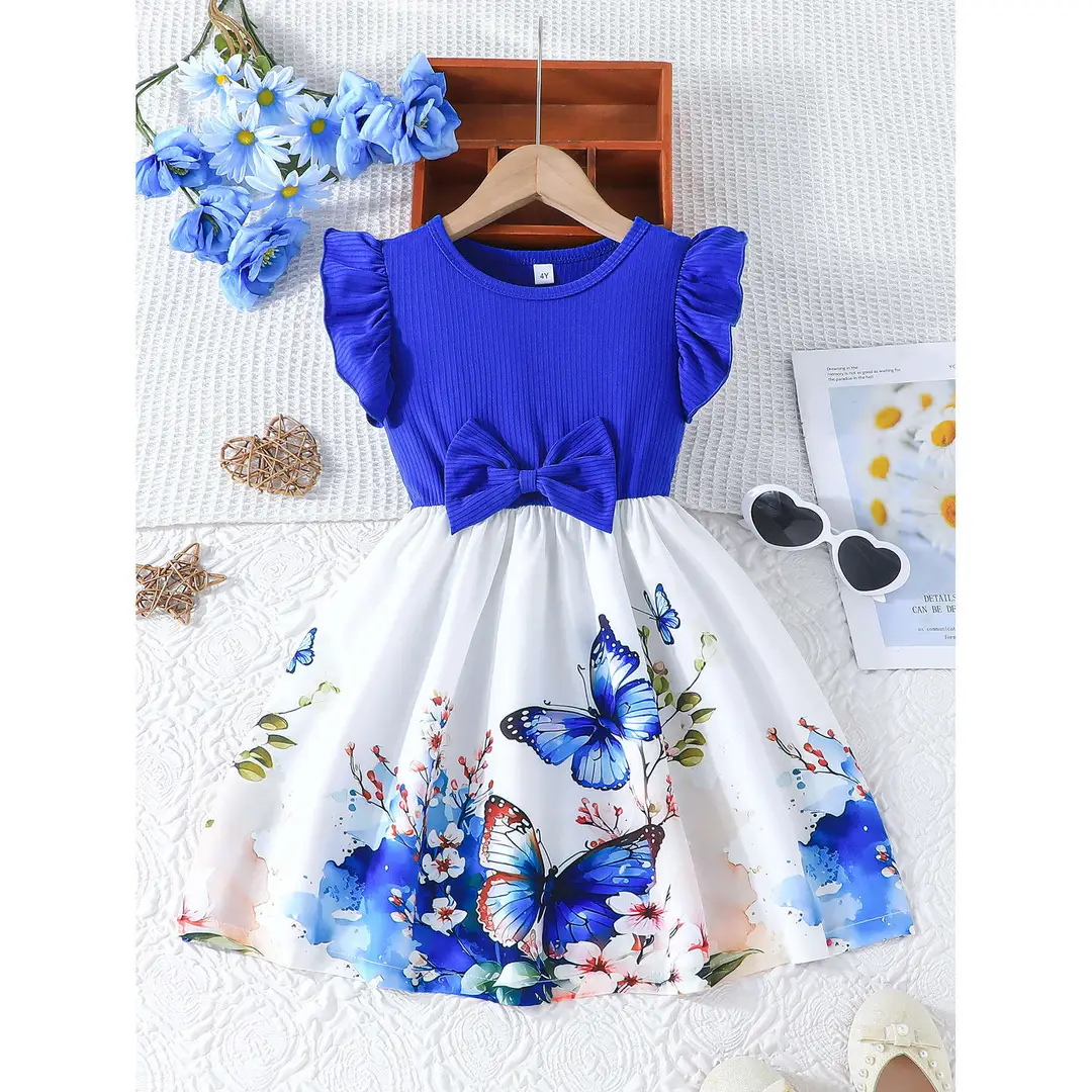 Butterfly Print Dress for Girls Multi Color Lightweight