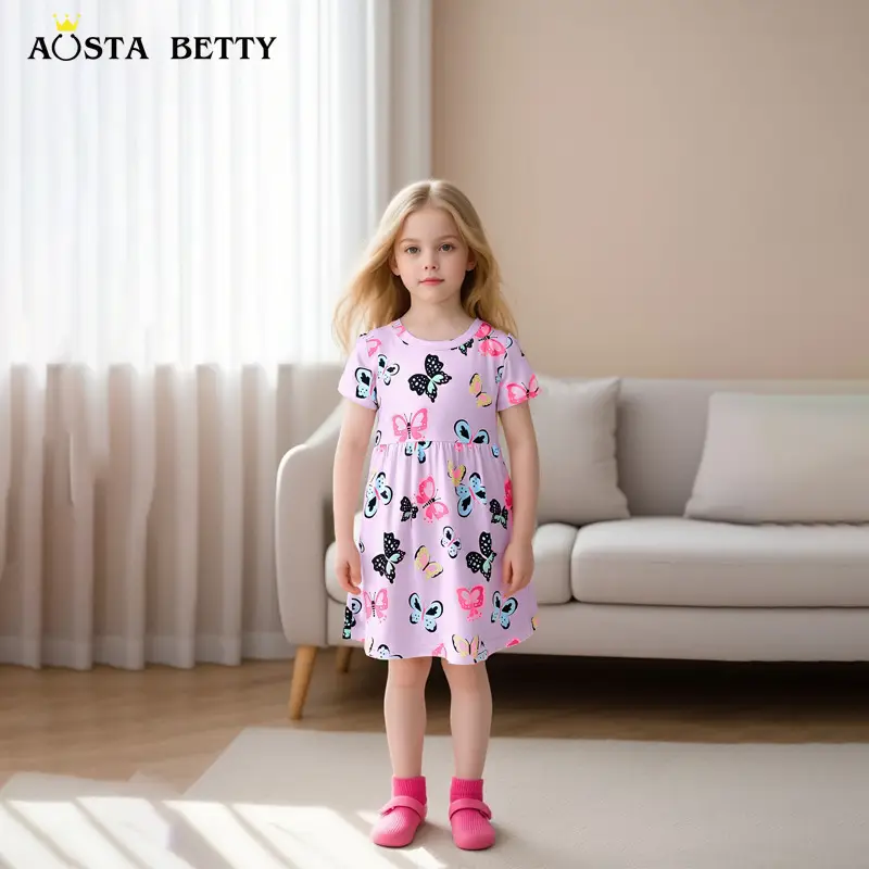 Kids Butterfly Print Dress Pink A-Line 2-5Y