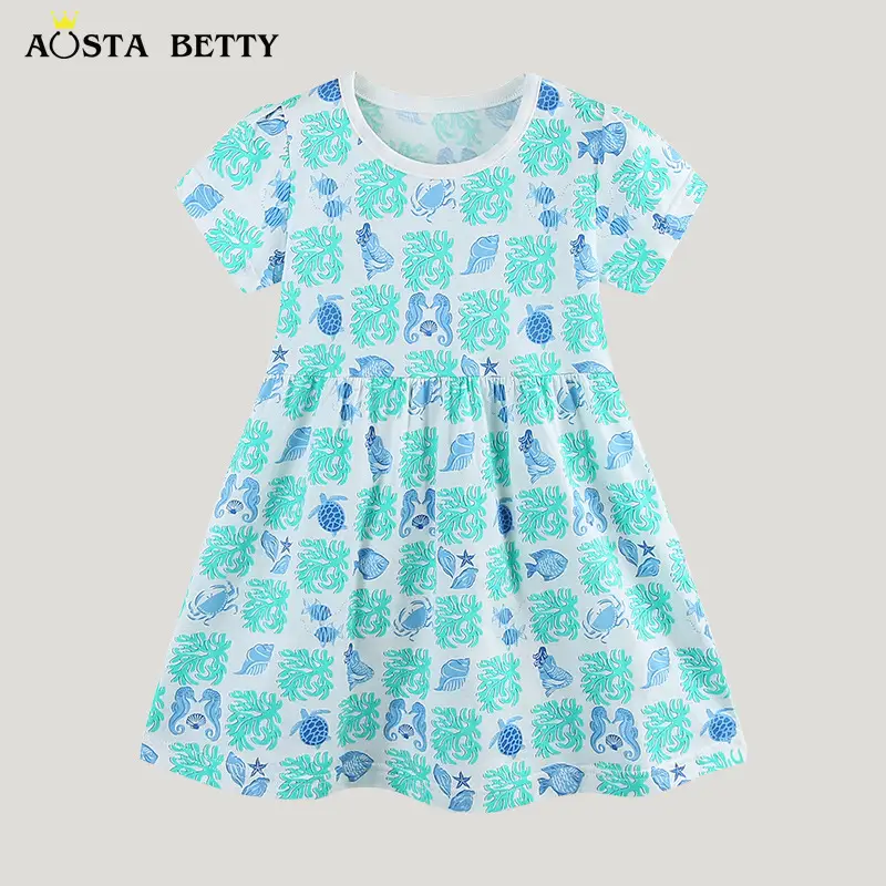 Kids Ocean Print Cotton Dress for Girls 3-8Y