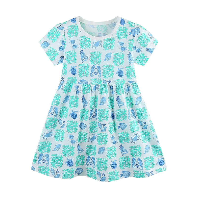 Kids Ocean Print Cotton Dress for Girls 3-8Y