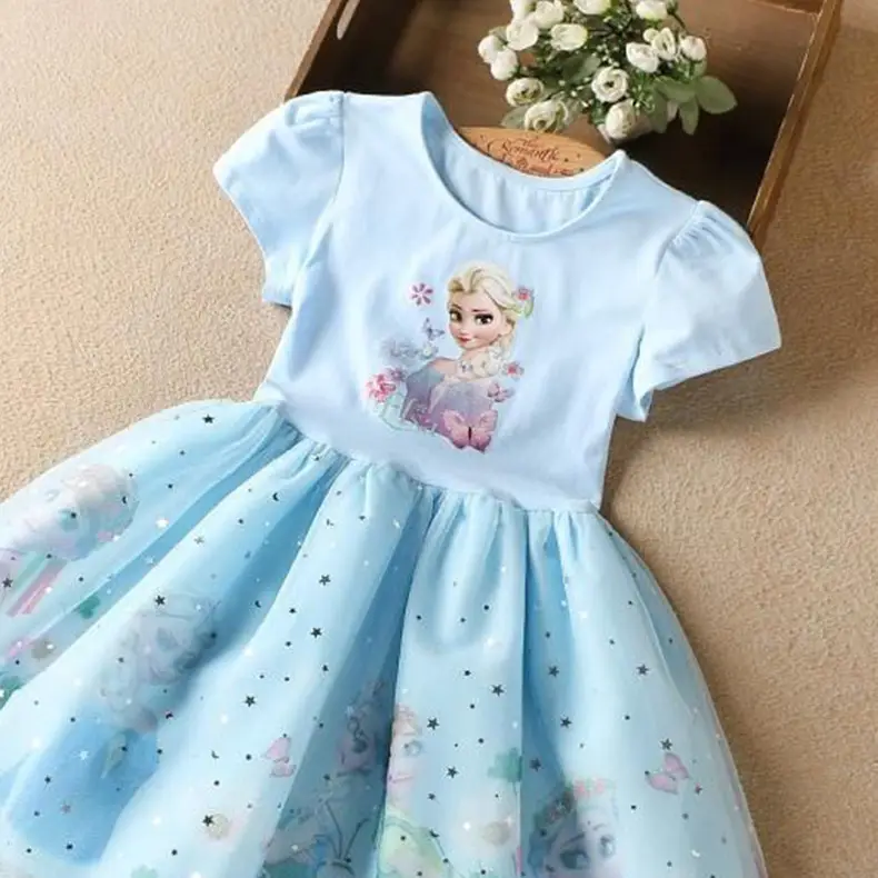 Elsa Princess Light Blue Tulle Dress for Girls
